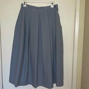 Vintage Light Blue/Gray Pleated Midi Skirt with pockets